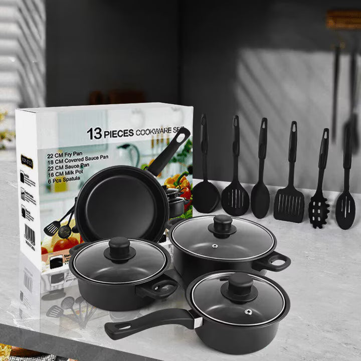 Set din 13 piese vase de gătit și ustensile