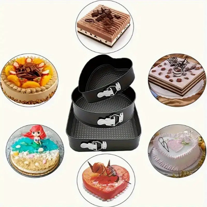 Set 3 Tăvi pentru Copt Prălituri, forme inimă, rotund, pătrat
