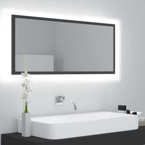 Oglindă de baie cu LED, gri, 100x8,5x37 cm, acril