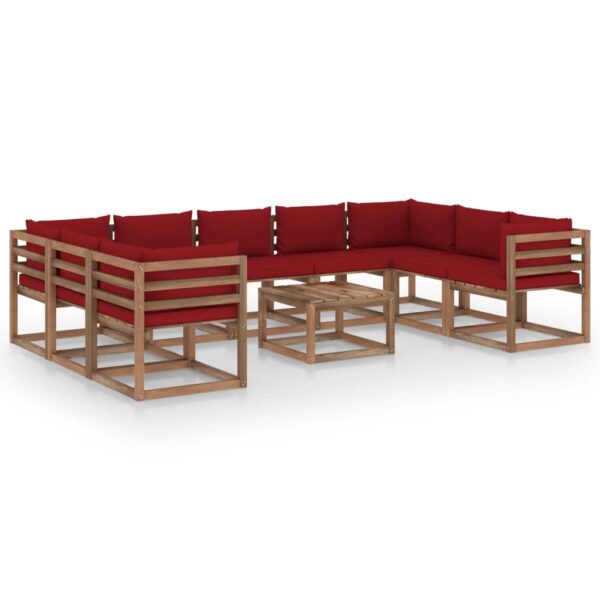 Set mobilier de grădină cu perne roșu vin, 10 piese
