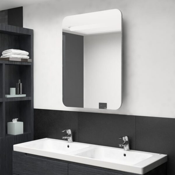 Dulap de baie cu oglindă și LED-uri, gri beton, 60x11x80 cm