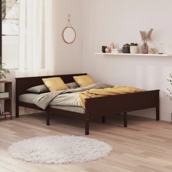 Cadru de pat, maro închis, 200x200 cm, lemn masiv de pin