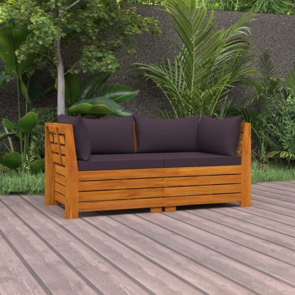 Canapea de grădină cu 2 locuri, cu perne, lemn masiv de acacia