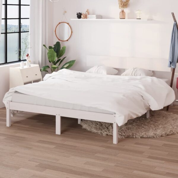 Cadru de pat UK dublu, alb, 135x190 cm, lemn masiv de pin