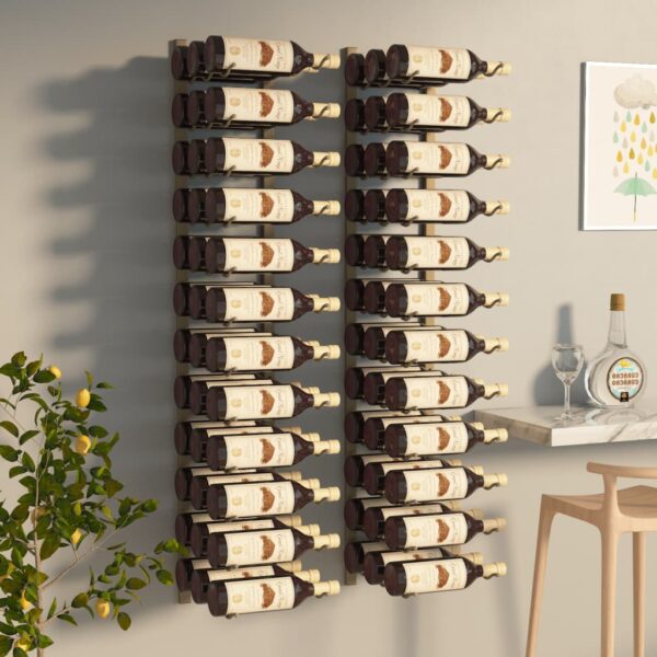 Suport sticle de vin de perete, 36 sticle, 2 buc., auriu, fier