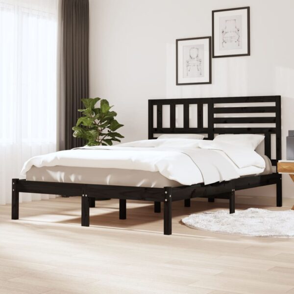 Cadru de pat, negru, 150x200 cm, King Size, lemn masiv de pin