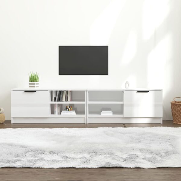 Comodă TV,2 buc., alb extralucios,80x35x36,5 cm, lemn prelucrat