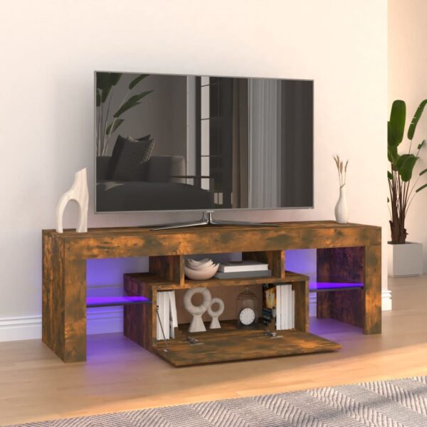 Comodă TV cu lumini LED, stejar fumuriu, 120x35x40 cm