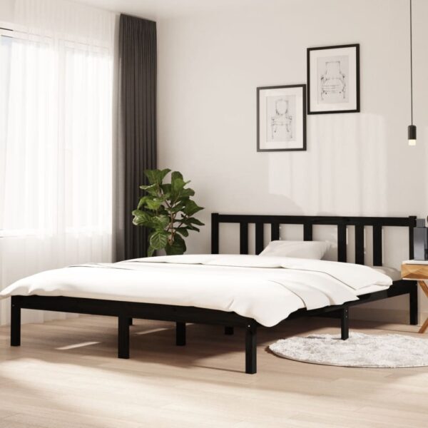 Cadru de pat King Size, negru, 150x200 cm, lemn masiv