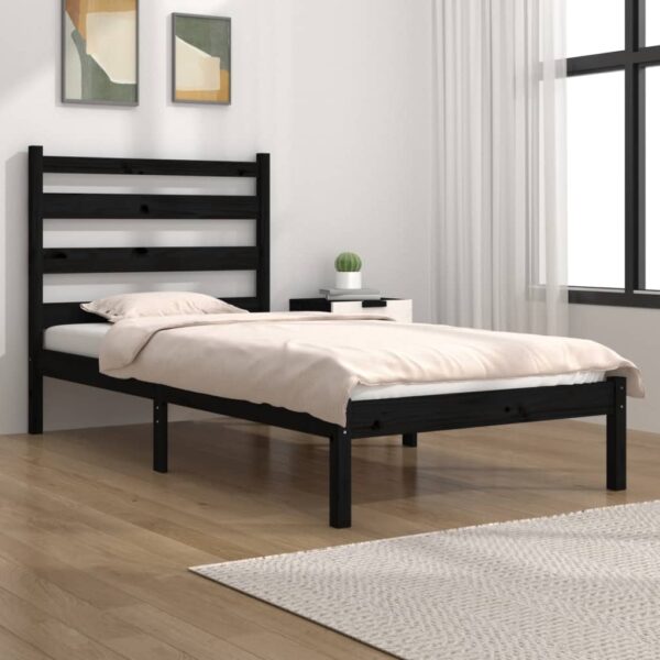 Cadru de pat, 100x200 cm, negru, lemn masiv de pin
