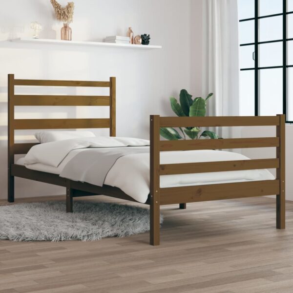 Cadru de pat, 90x200 cm, lemn masiv de pin, maro miere