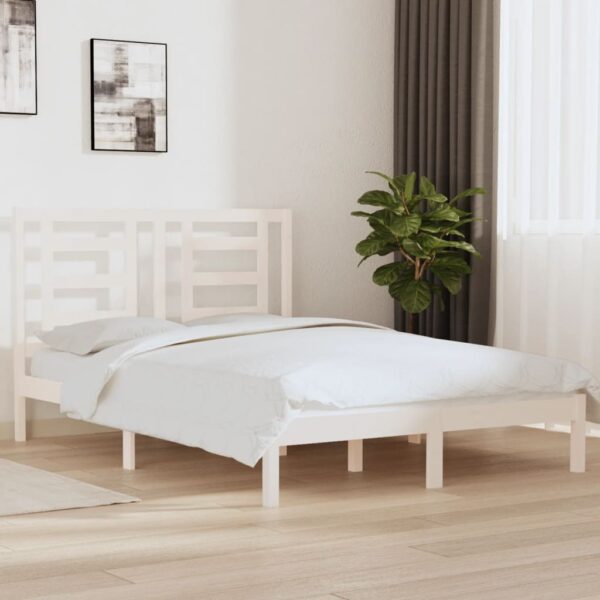 Cadru de pat King Size, alb, 150x200 cm, lemn masiv de pin