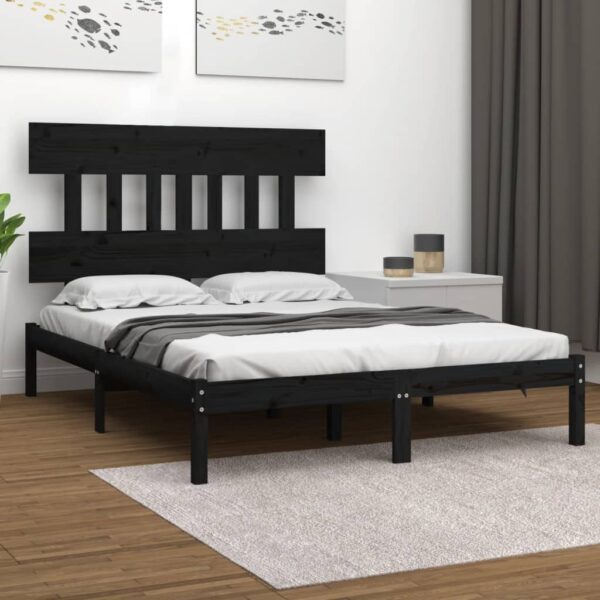Cadru de pat King Size, negru, 150x200 cm, lemn masiv