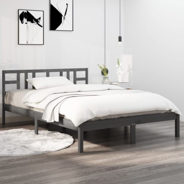 Cadru de pat, gri, 120x200 cm, lemn masiv