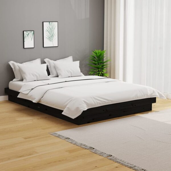 Cadru de pat dublu, negru, 135x190 cm, lemn masiv