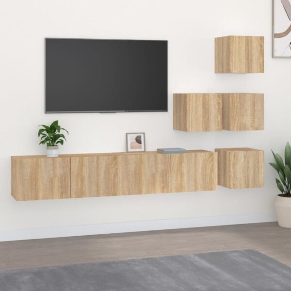 Dulap TV montat pe perete, stejar sonoma, lemn prelucrat