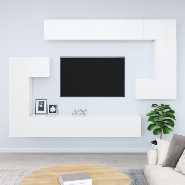 Dulap TV montat pe perete, alb extralucios, lemn prelucrat
