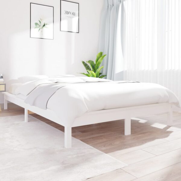 Cadru de pat dublu mic, 120x190 cm, alb, lemn masiv de pin