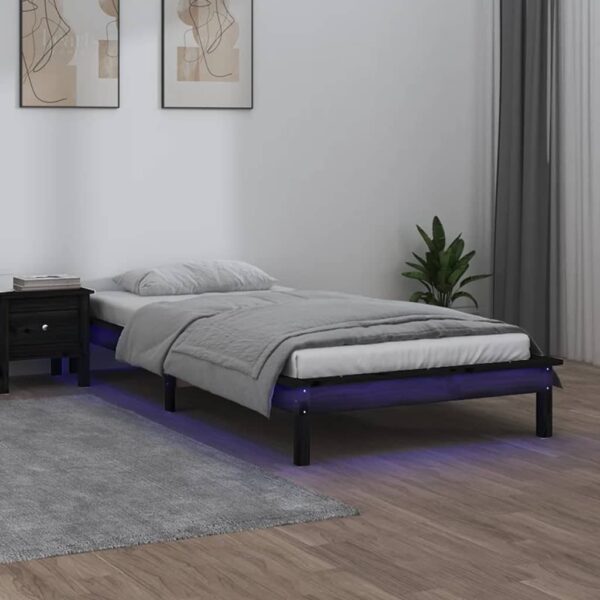 Cadru de pat cu LED Single 3FT, negru, 90x190 cm, lemn masiv