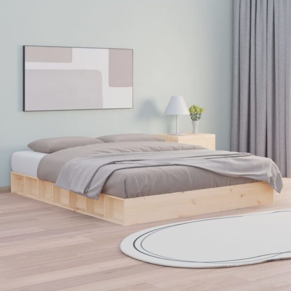 Cadru de pat, gri, 150x200 cm, lemn masiv, King Size 5FT