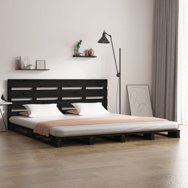 Cadru de pat dublu 4FT6, negru, 135x190 cm, lemn masiv de pin