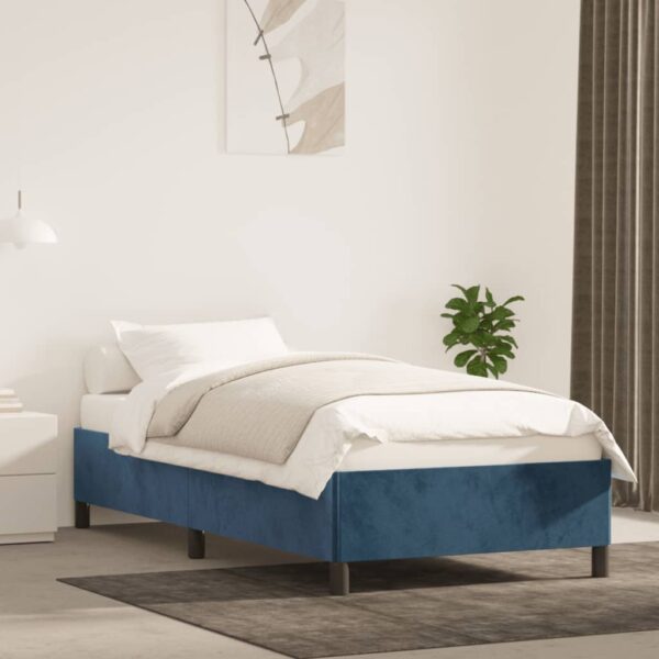 Cadru de pat, albastru închis, 90x190 cm, catifea