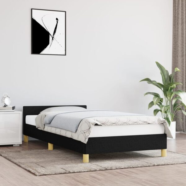 Cadru de pat cu tăblie, negru, 100x200 cm, textil