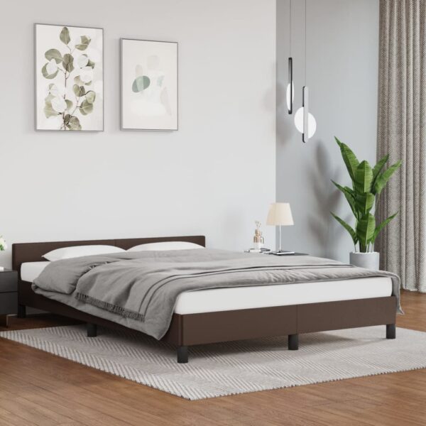 Cadru de pat cu tăblie, maro, 140x200 cm, piele ecologică