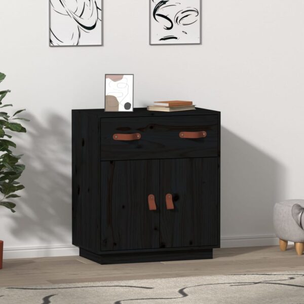 Servantă, negru, 65,5x40x75 cm, lemn masiv de pin
