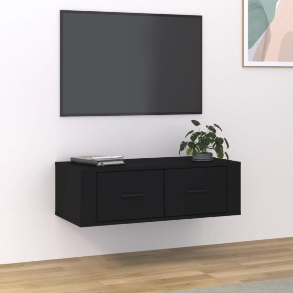 Dulap TV suspendat, negru, 80x36x25 cm, lemn compozit