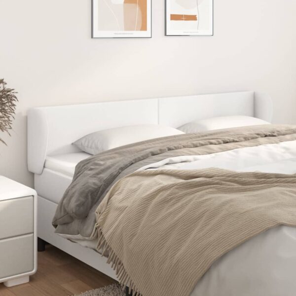 Tăblie de pat cu aripioare alb 203x23x78/88 cm piele ecologică