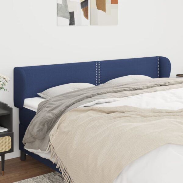 Tăblie de pat cu aripioare, albastru, 203x23x78/88 cm textil