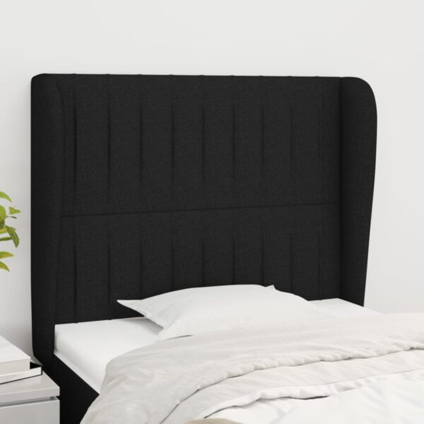 Tăblie de pat cu aripioare, negru, 103x23x118/128 cm, textil