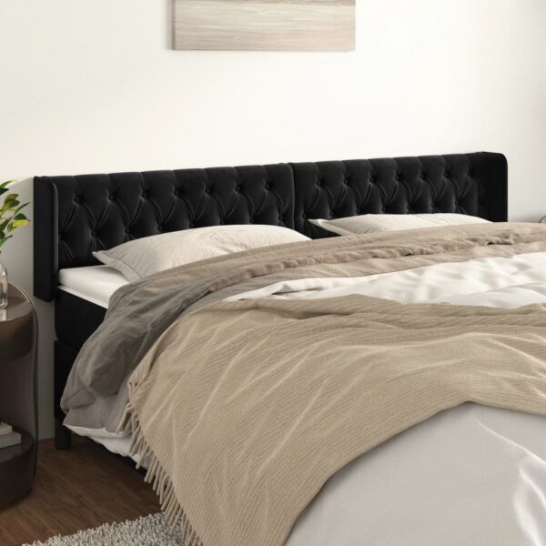 Tăblie de pat cu aripioare negru 203x16x78/88 cm catifea