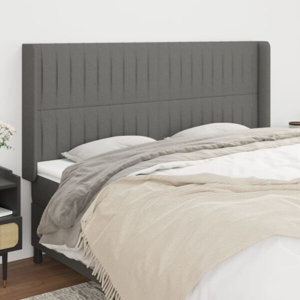 Tăblie de pat cu aripioare gri închis 183x16x118/128 cm textil