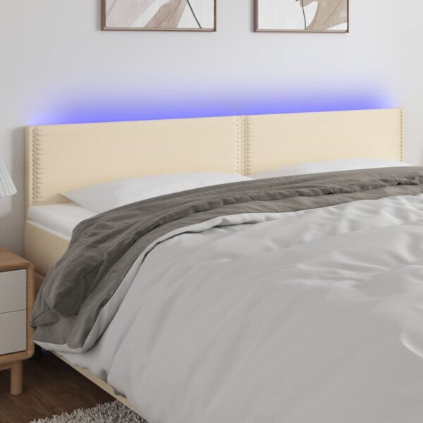 Tăblie de pat cu LED, crem, 160x5x78/88 cm, textil