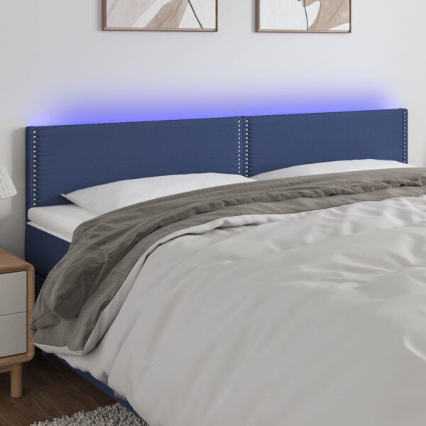 Tăblie de pat cu LED, albastru, 200x5x78/88 cm, textil