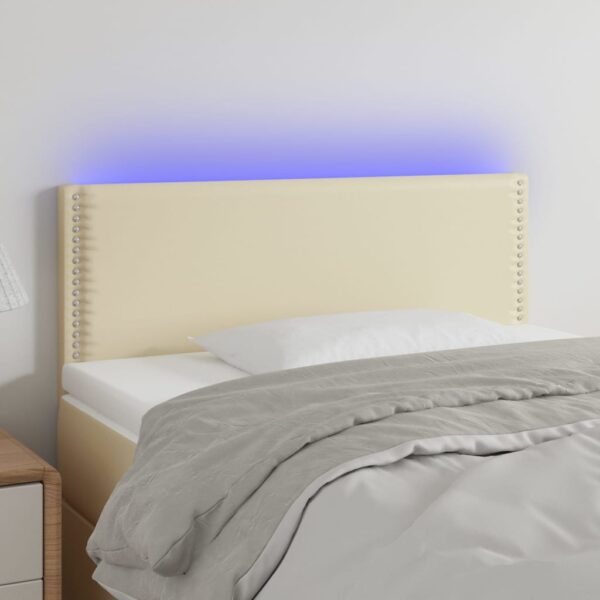 Tăblie de pat cu LED, crem, 90x5x78/88 cm, piele ecologică