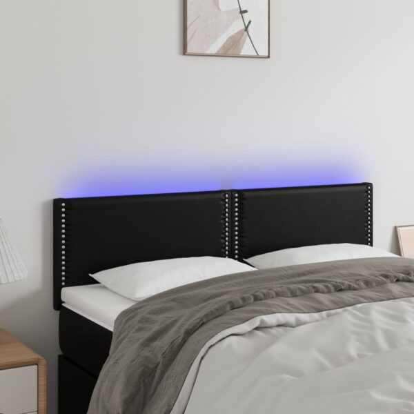 Tăblie de pat cu LED, negru, 144x5x78/88 cm, piele ecologică