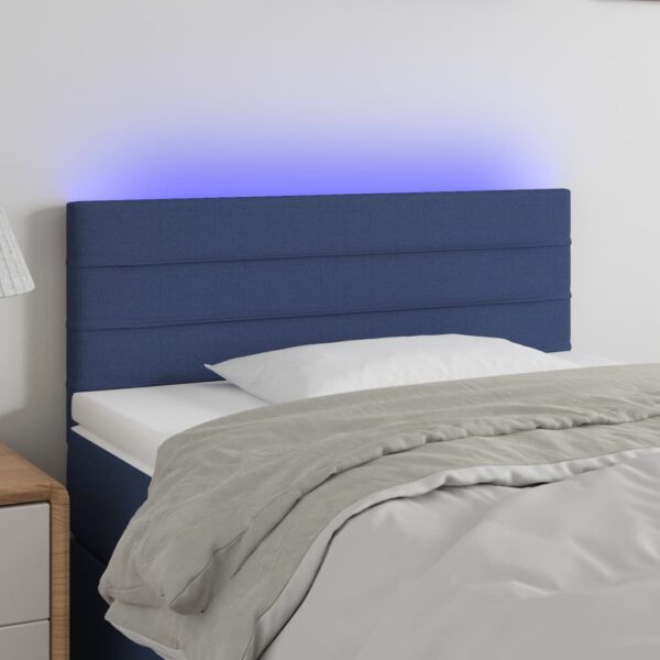 Tăblie de pat cu LED, albastru, 80x5x78/88 cm, textil