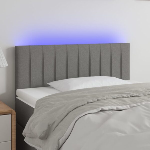 Tăblie de pat cu LED, gri închis, 90x5x78/88 cm, textil