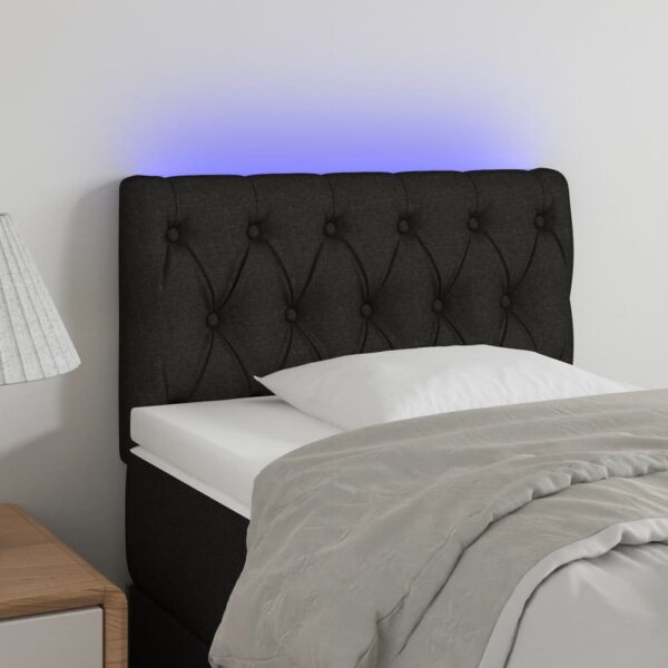 Tăblie de pat cu LED, negru, 80x7x78/88 cm, textil
