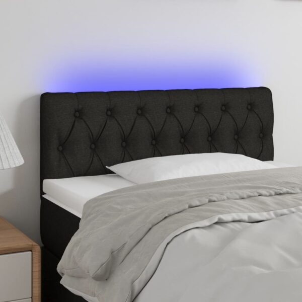 Tăblie de pat cu LED, negru, 90x7x78/88 cm, textil