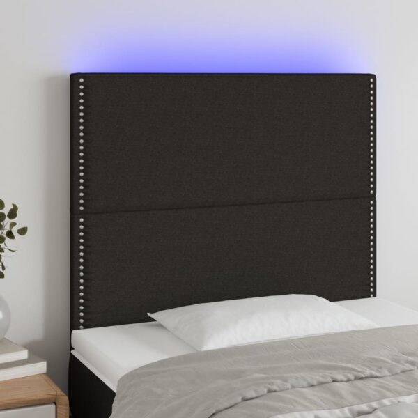 Tăblie de pat cu LED, negru, 80x5x118/128 cm, textil
