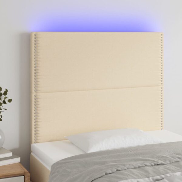 Tăblie de pat cu LED, crem, 80x5x118/128 cm, textil