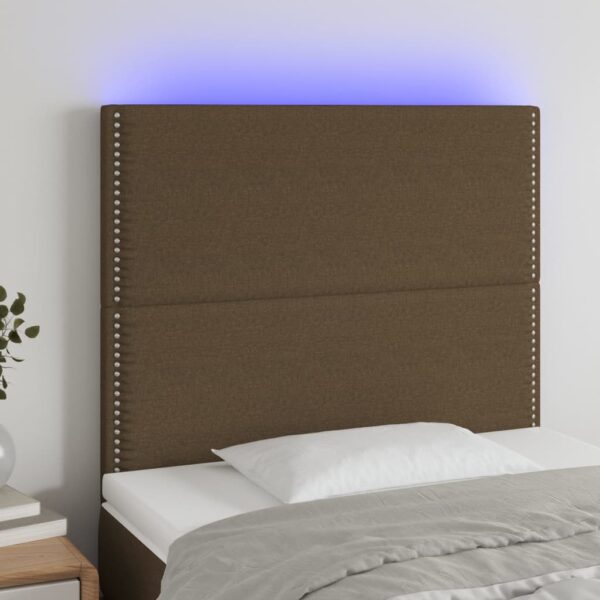 Tăblie de pat cu LED, maro închis, 90x5x118/128 cm, textil