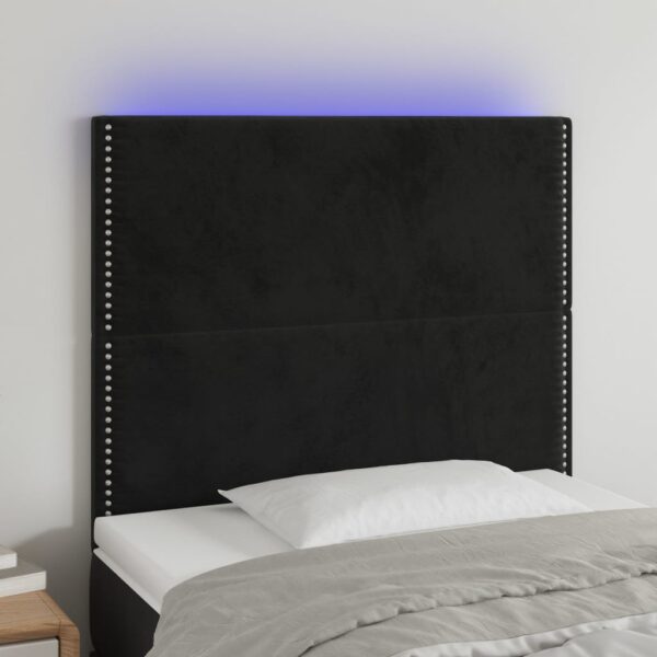 Tăblie de pat cu LED, negru, 100x5x118/128 cm, catifea