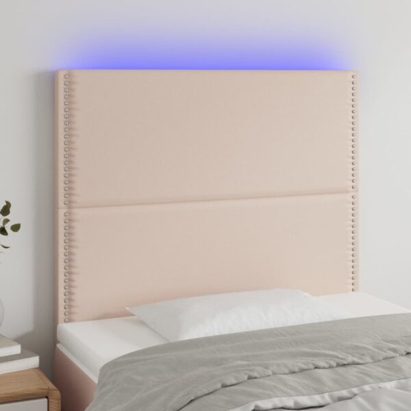 Tăblie de pat cu LED cappuccino 80x5x118/128cm, piele ecologică