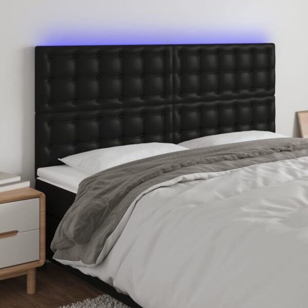 Tăblie de pat cu LED, negru, 200x5x118/128 cm, piele ecologică