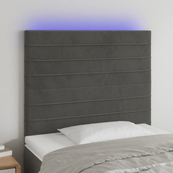 Tăblie de pat cu LED, gri închis, 80x5x118/128 cm, catifea